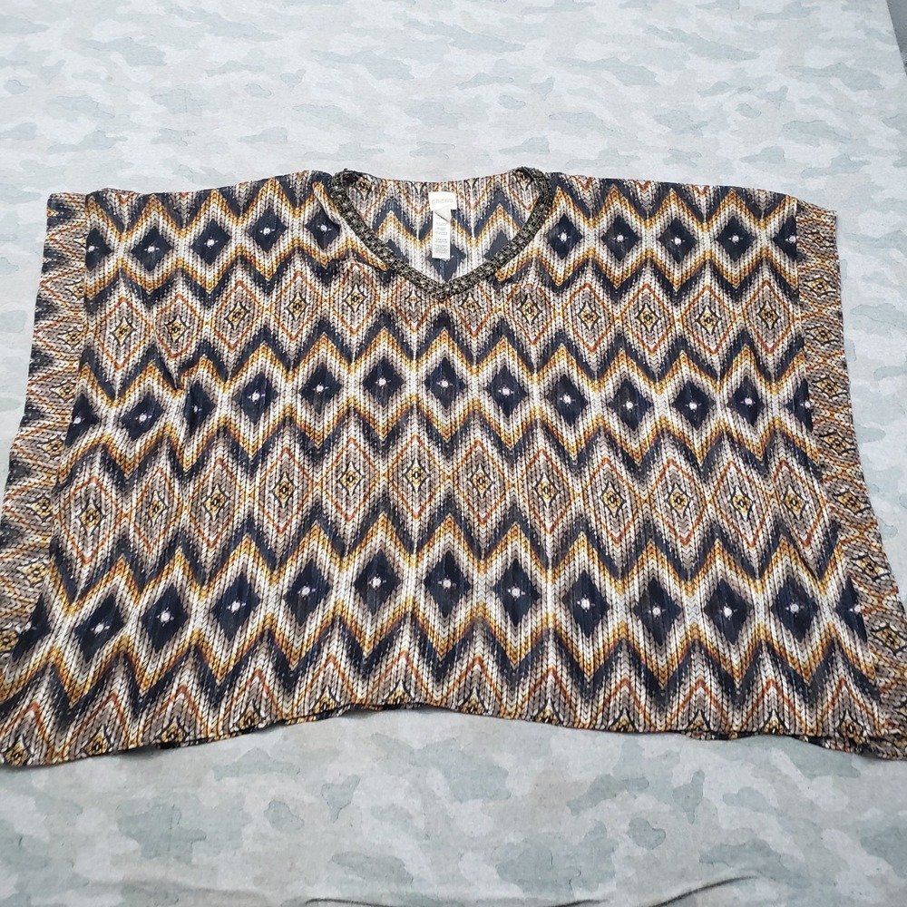 Chico's Poncho Sweater Mens S/M Tan V-Neck Geometric